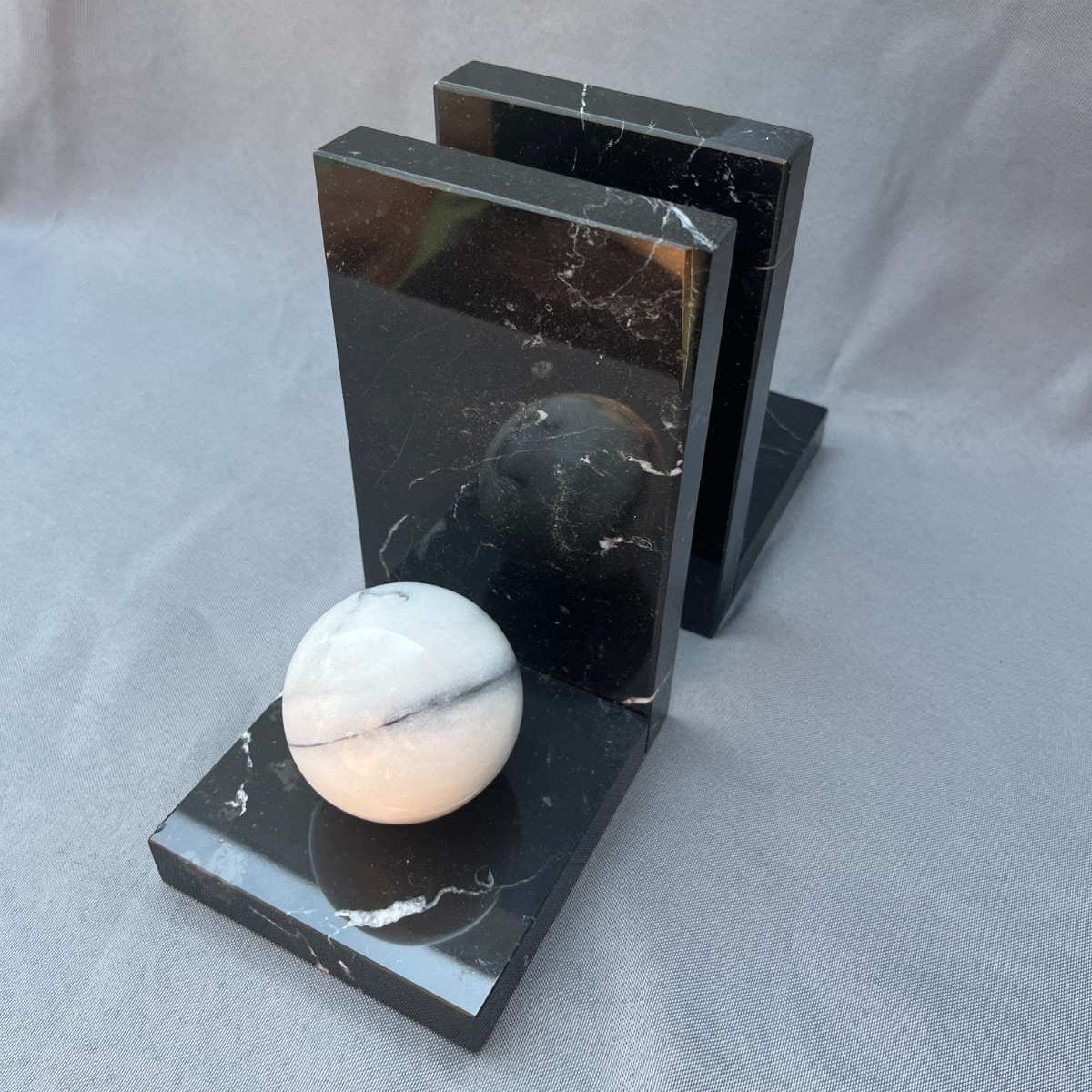 Angle Bookends - Black & White Marble