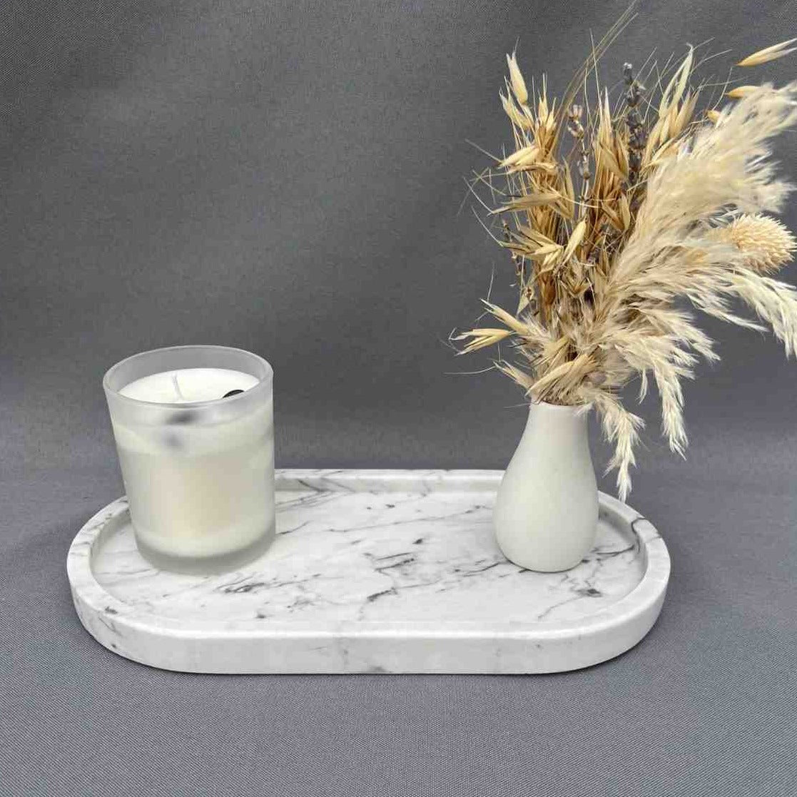 Oval Decor Tray - White Marble