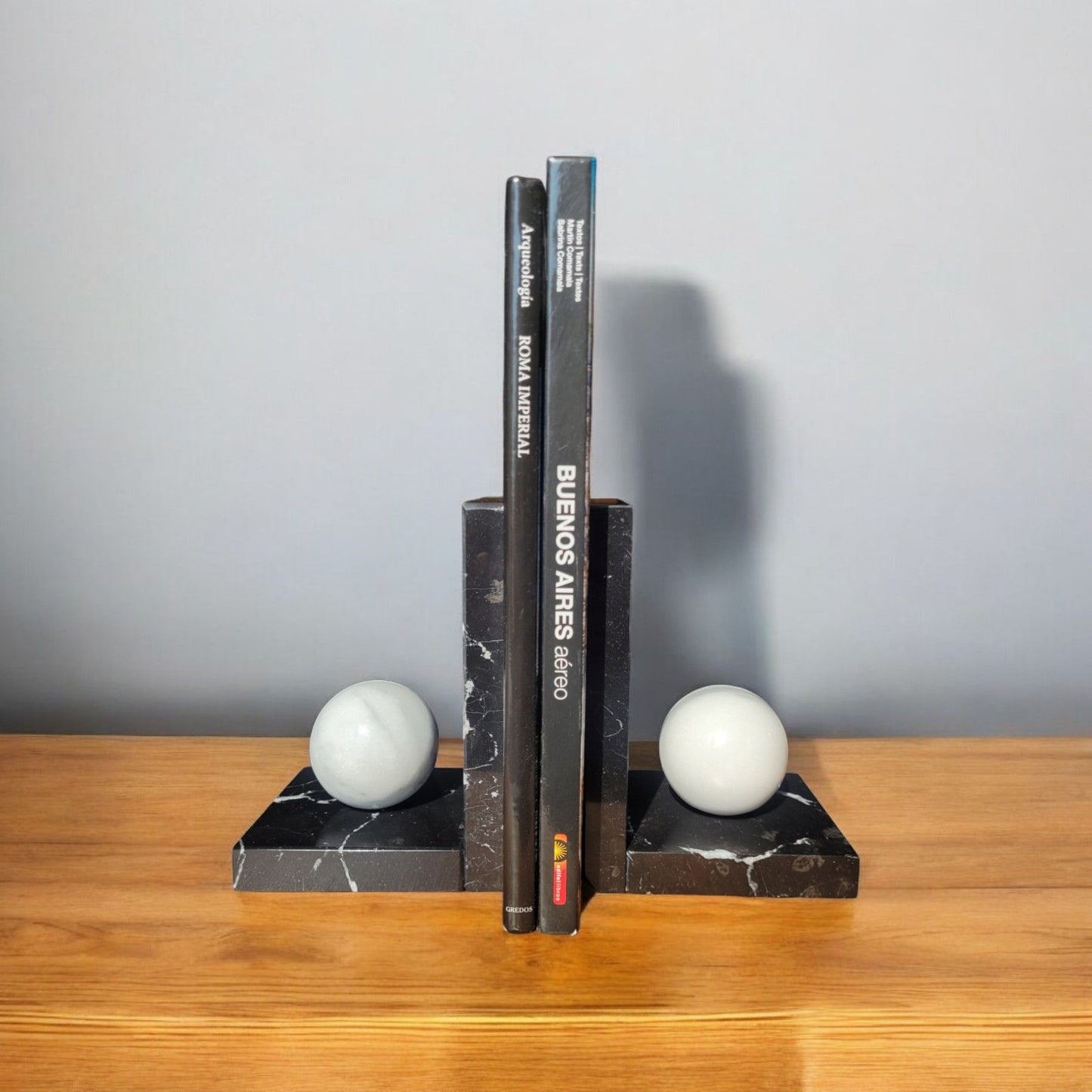 Angle Bookends - Black & White Marble