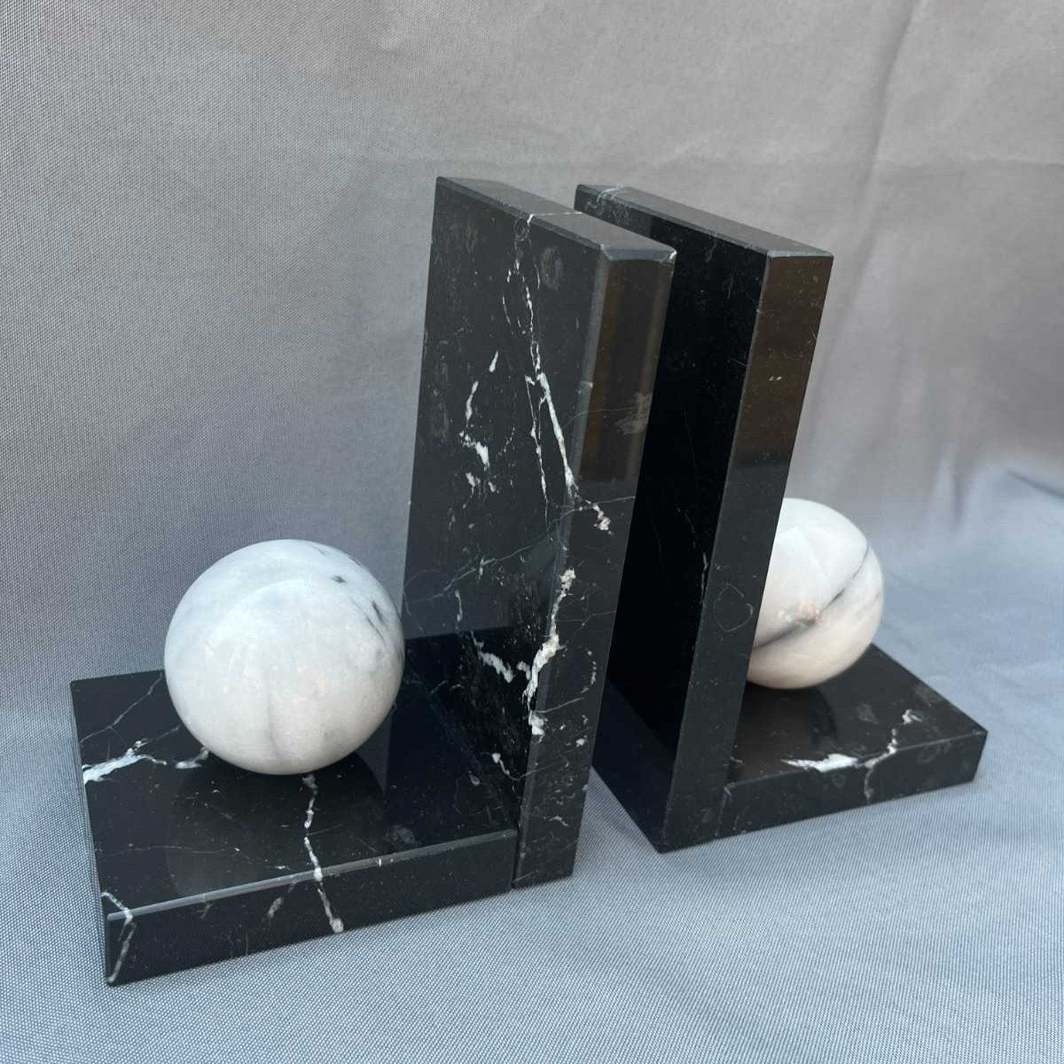 Angle Bookends - Black & White Marble
