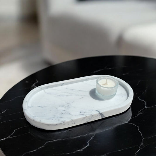 Oval Decor Tray - White Marble